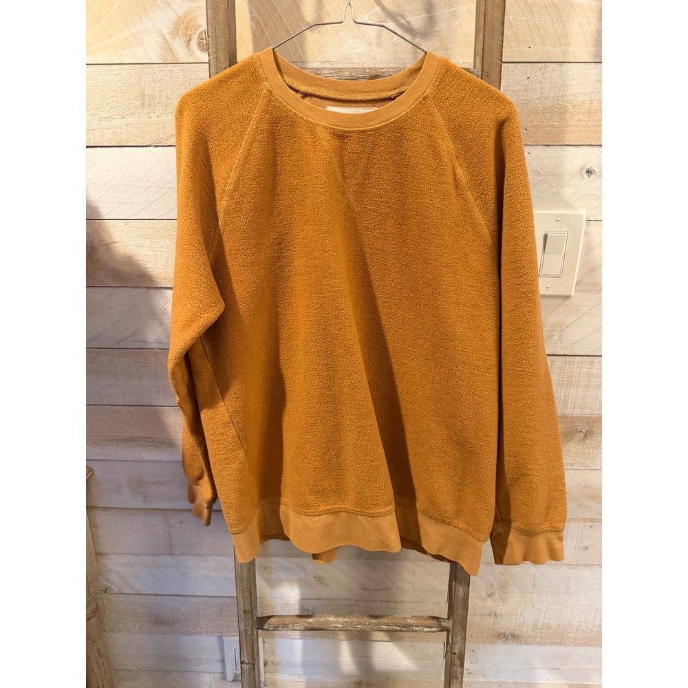 PacSun Womans Small Mustard Yellow Textured Fleece Raglan Crewneck Sweatshirt